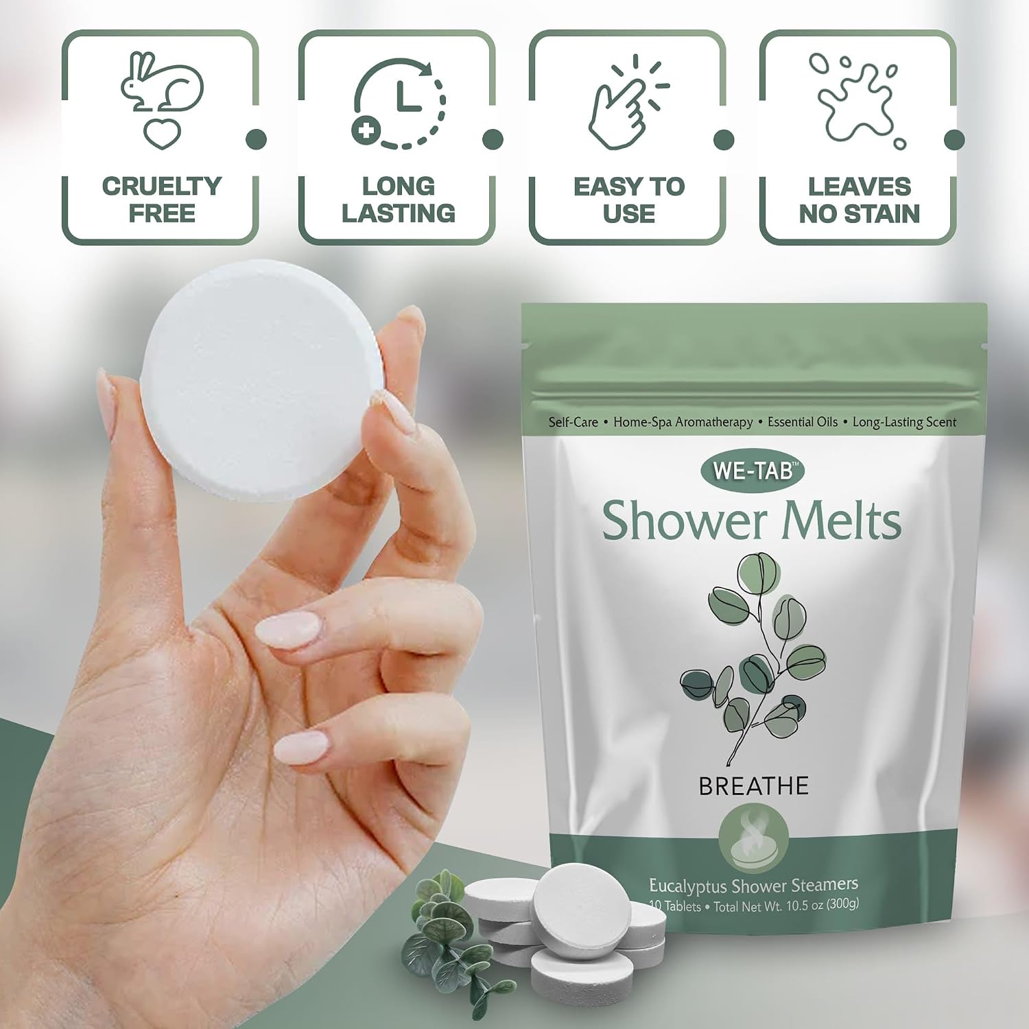 Shower Steamers 10-pk with Essential Oil Aromatherapy to Breathe Clear, Long Lasting Eucalyptus Scent, for Relaxation, Stress & Sinus Relief and Self Care. Great for Flu & Cold Season.