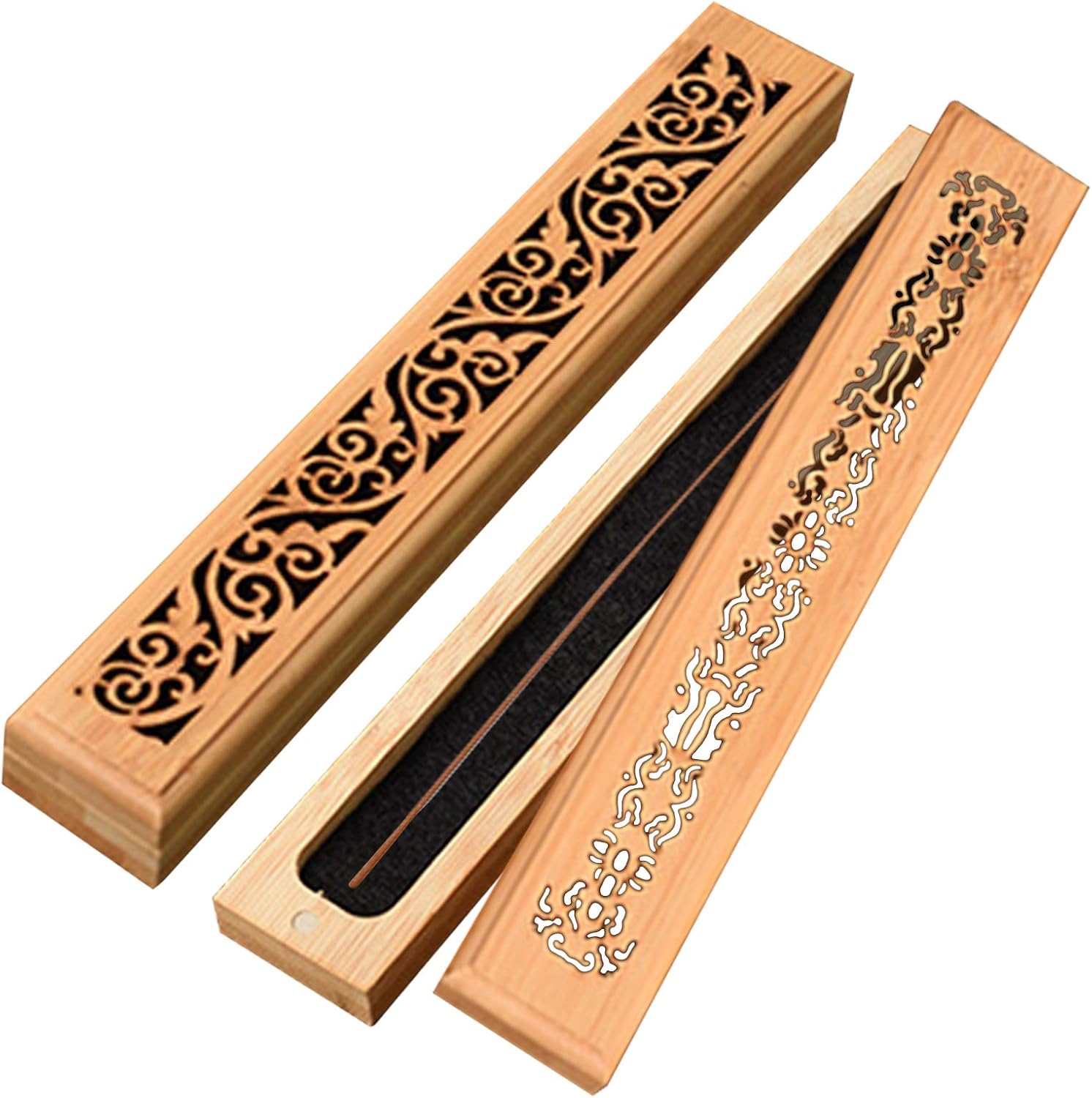 Jeffbaubl 2pcs Premium Incense Box, Bamboo Incense Holder, Burner with Ash Catcher