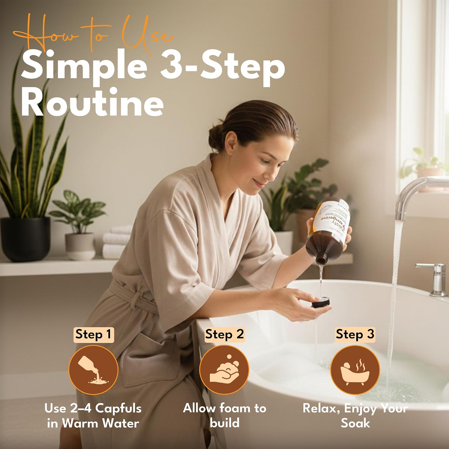 Luxury Foaming Bath - Natural Scented Bubble Bath with Essential Oils and Epsom Salt - Zesty Tangerine Scent, 33.8 fl oz / 1L