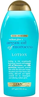 OGX Radiant Glow + Argan Oil of Morocco Extra Hydrating Body Lotion for Dry Skin, Nourishing Creamy Body & Hand Cream for Silky Soft Skin, Paraben-Free, Sulfated-Surfactants Free, 19.5 Ounce
