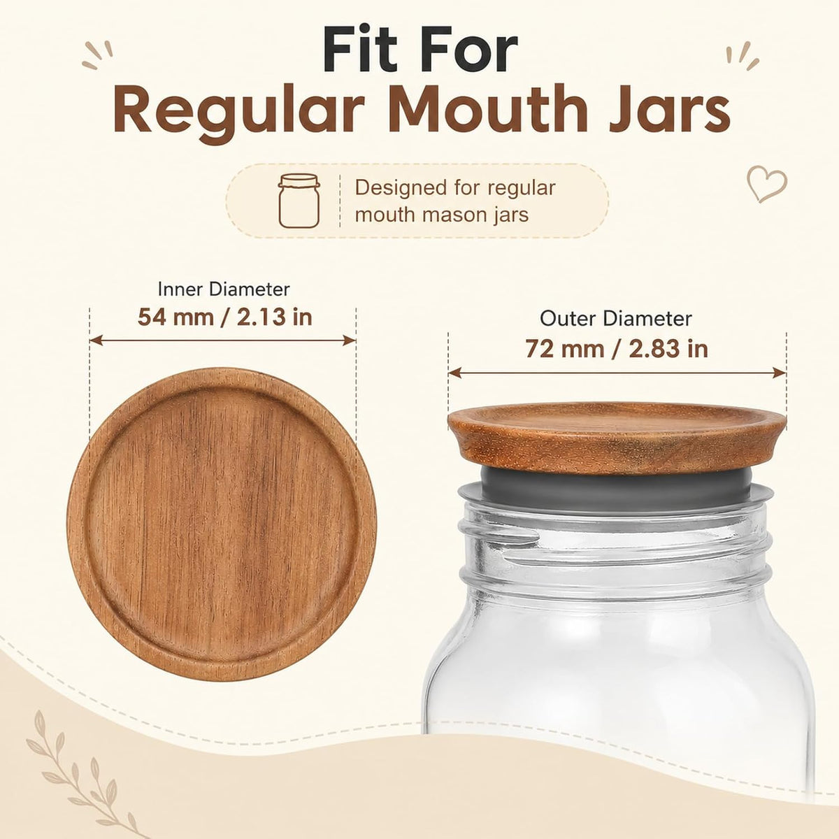 6 Pack Mason Jar Lids, Regular Mouth Mason Jar Lids, Wooden Storage Lids
