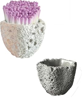 Handmade Concrete Match Holder, Petal Shape Design, Set of 2, Decorative Jar for Candle Matches, Modern Home Decor(matchs not Included)