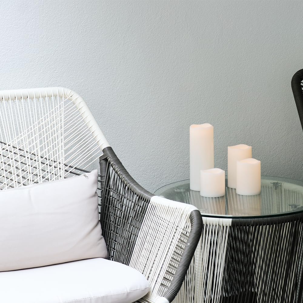 Outdoor Flameless Flickering Candles with 6 Hour Timer, 3 AAA Batteries Operated Waterproof LED White Plastic Pillar Candles Set of 4 Home Garden Decoration(3" x 4",5",6",8")