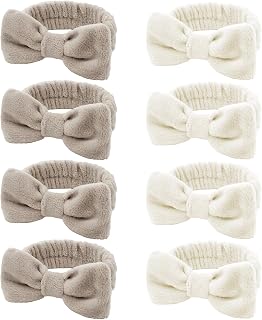 8 Pack Beige SKincare Headband for Washing Face,Spa Headbands for Women Girls Cute Bow Headbands for Makeup Face Wash Hair bands Slumber Party Supplies