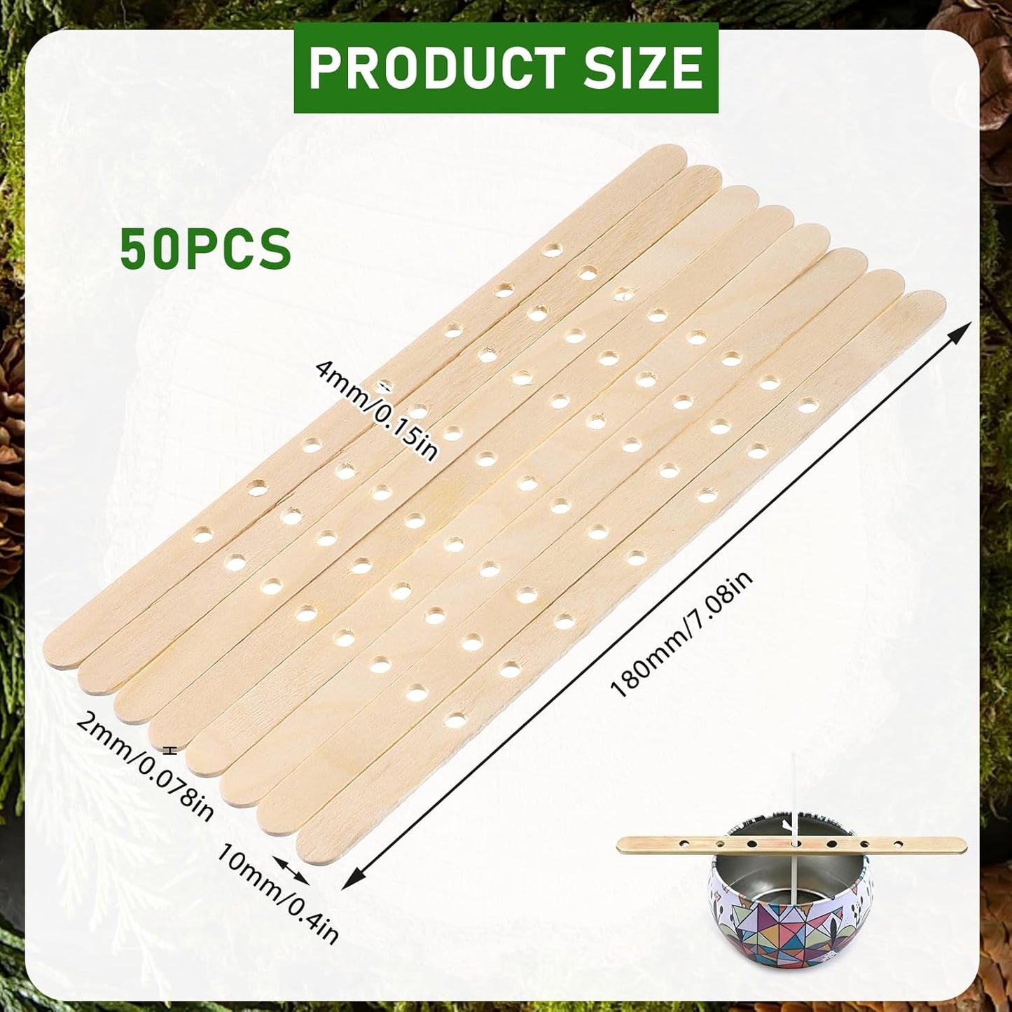 Wooden Candle Wick Holders 50 Pcs 7 Holes Wick Centering Devices Candle Multiwick Bars Candles Making Bars Wax Stick Clips Center Tool for DIY Wax Crafting Material Supplies