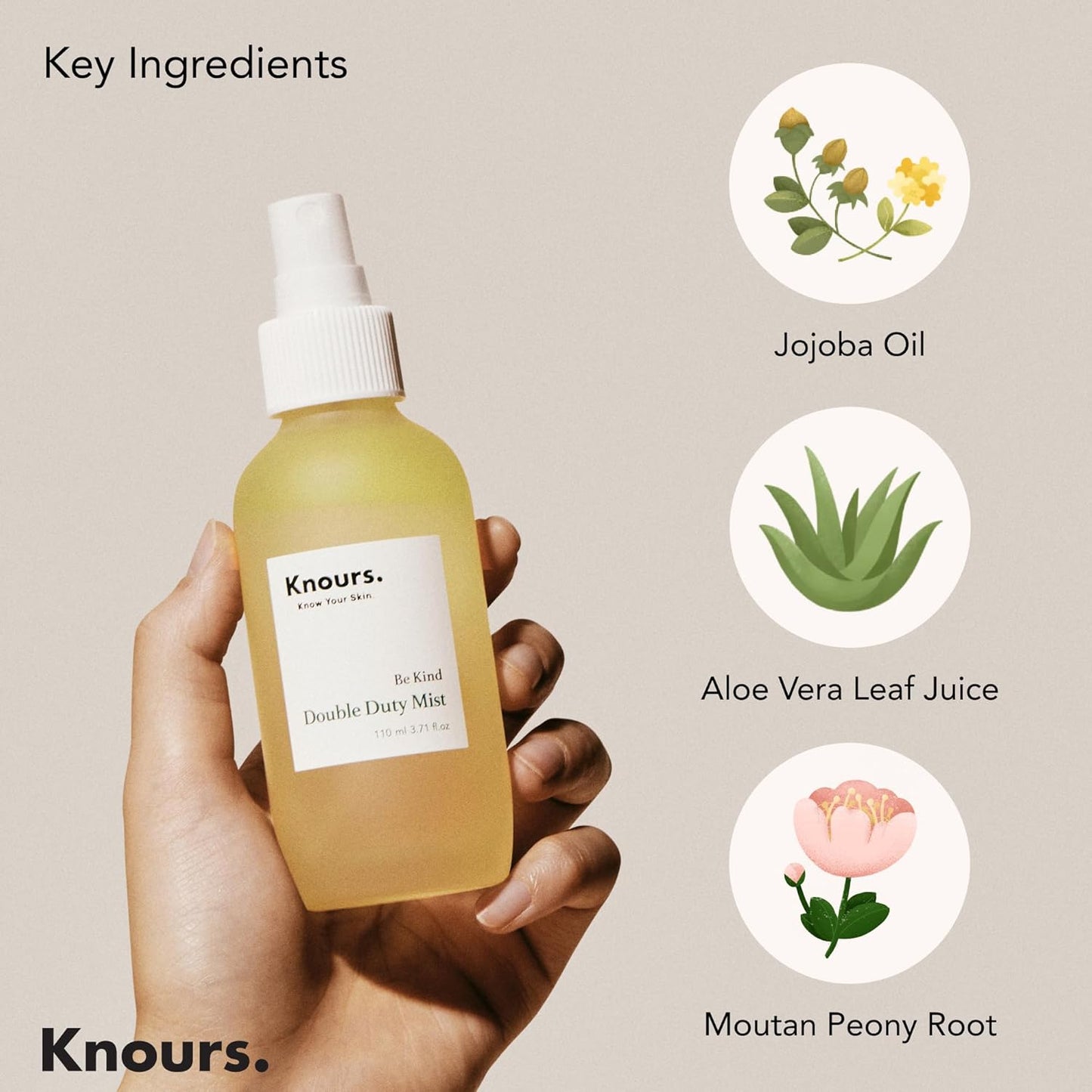 Knours Korean Hydrating Jojoba Oil + Aloe Vera H2O | Knours Be Kind Face Mist Spray | Vegan Squalane | Dry, Sensitive Skin | for Redness |110ml/3.72fl oz