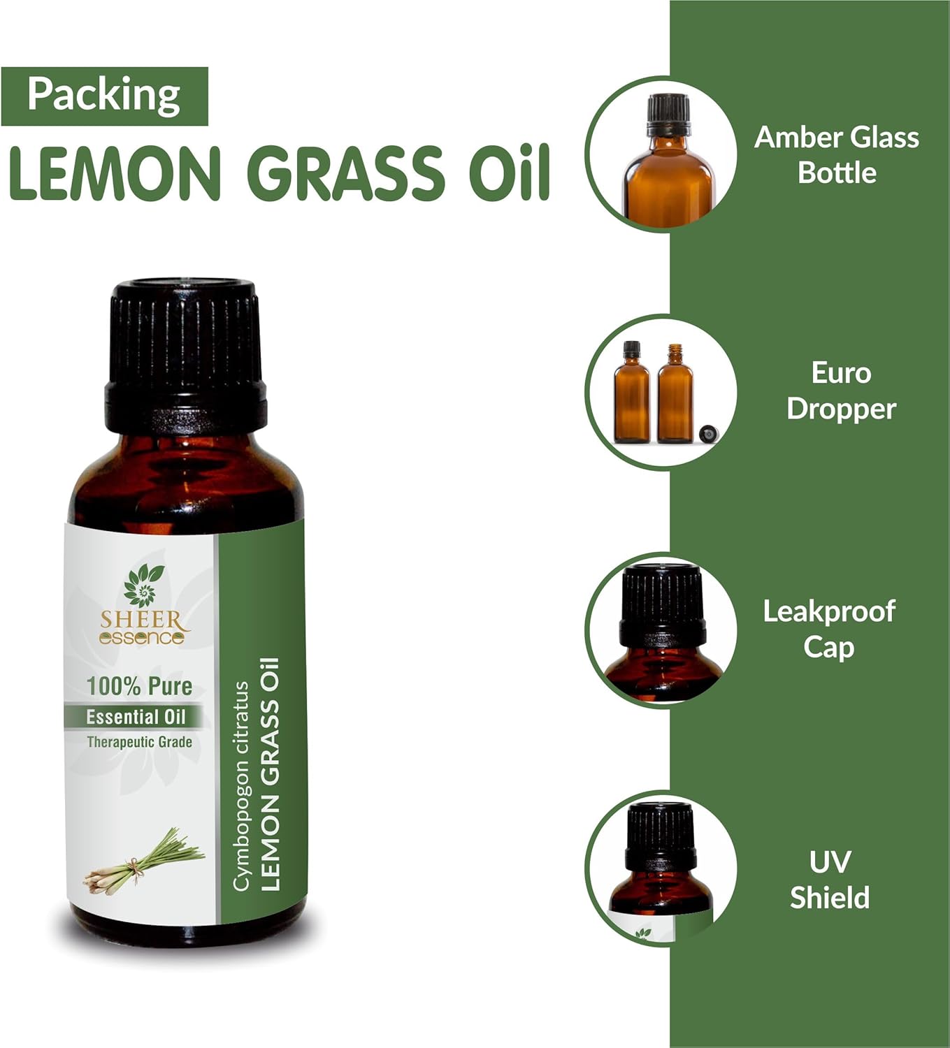 Lemon Grass Oil -(Cymbopogon Citratus)- Essential Oil 100% Pure Natural Undiluted Uncut Therapeutic Grade Oil 0.16 Fl.OZ