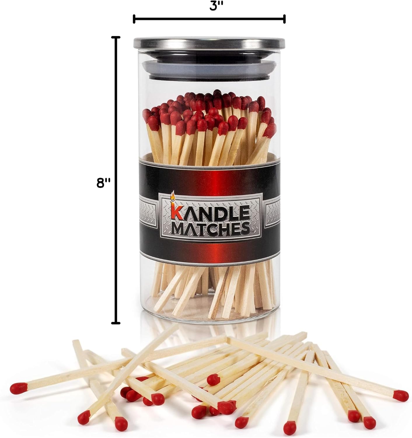 Kandle Matches | Decorative Matches in Glass Jar | Long Wooden for Candles with Striker | Luxury Home Décor Matchsticks | Fireplace & Gift Set Use | 100 Premium Match