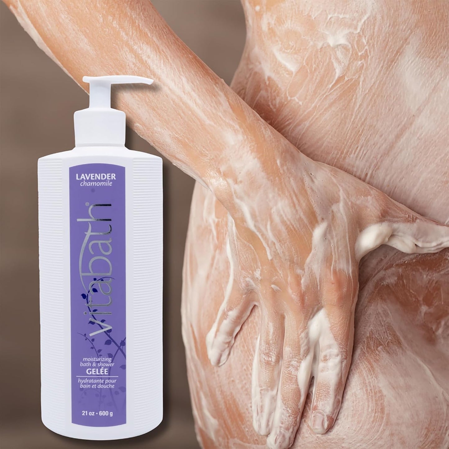 Vitabath Lavender Chamomile Moisturizing Bath & Shower Gel Wash Calming & Hydrating Botanical Skin-Softening Skincare, Body Cleanser & Foaming Gelee - 21 oz