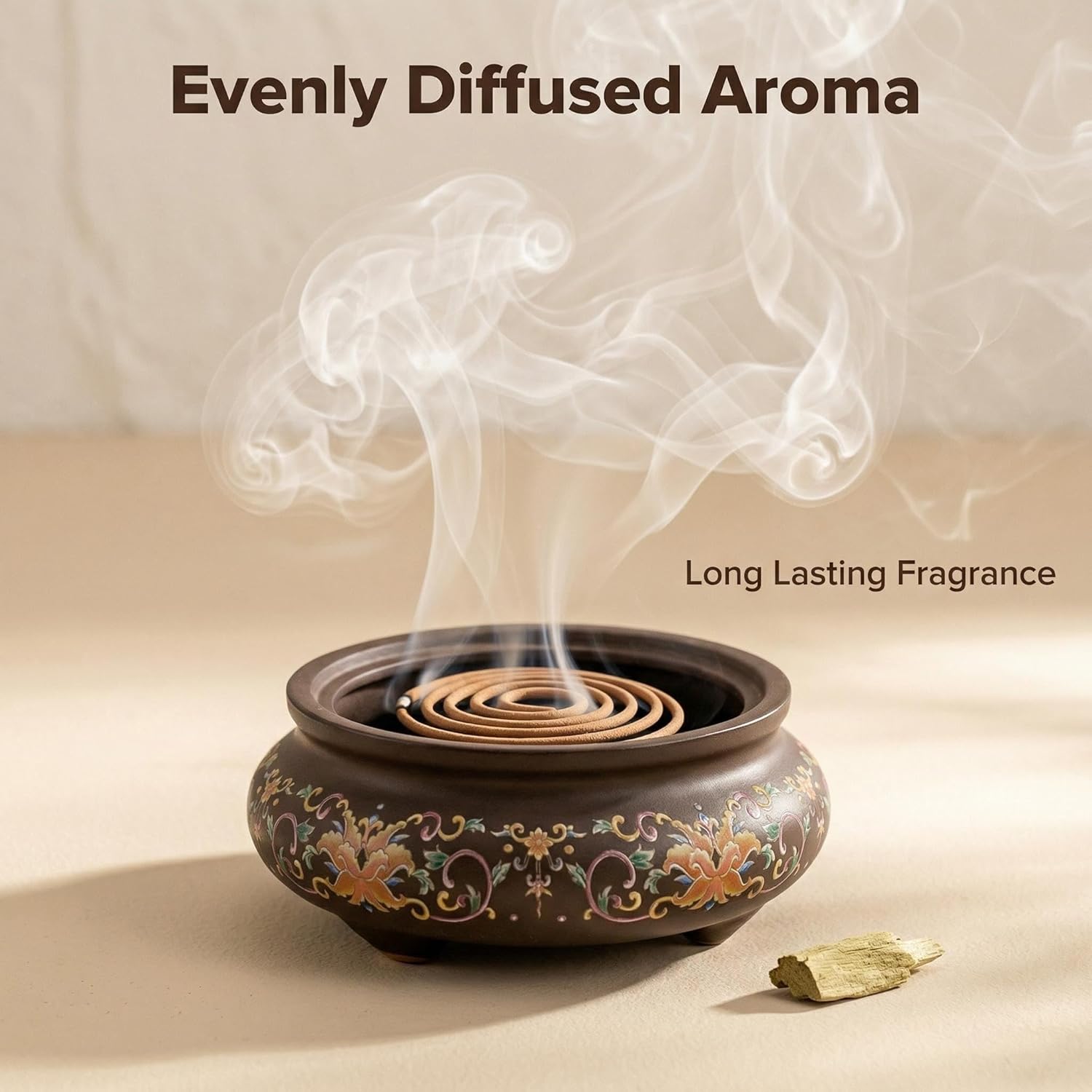 Ceramic Incense Burner, Coil Cone Enamel Incense Burner Holder, Tweezers & Brush Included - Perfect for Home, Office, Yoga, Meditation, SPA, or Tea Ceremony