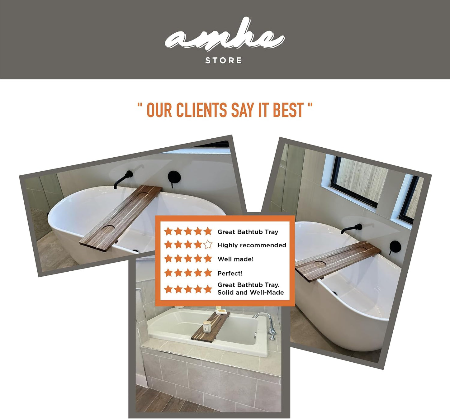 Amhe Store! Luxury Rustic Acacia Wood. Durable, Water-Resistant, Minimalistic, Adjustable 35x9 Inches. Lovely Gift - Box. Bath Tub Tray Wood - Bath Tray for Tub. Unique Natural Grain for Relaxation