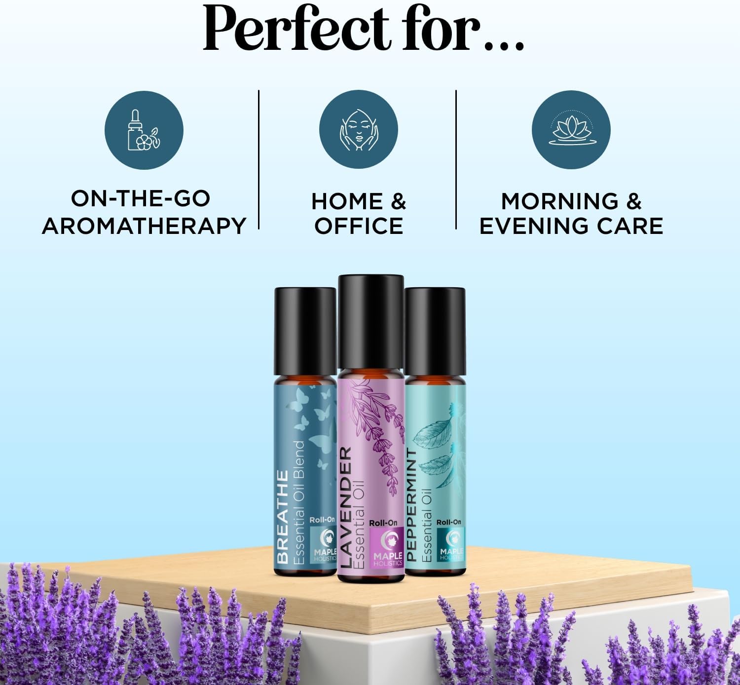 Headache Roll on Essential Oils - Aromatherapy Essential Oils Sets Variety Pack with Peppermint Clarify and Breathe Essential Oil Roll Ons - Fun & Cute Wellness Gift for Young Women Teens & Girls