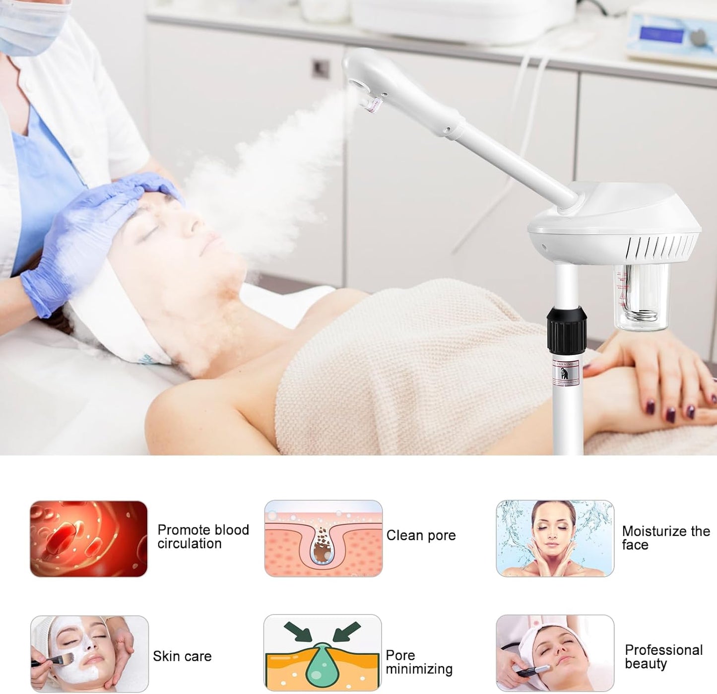 Professional Facial Steamer for Deep Cleansing and Hydration, Ozone Spa Face Steamer on Wheels, Adjustable Height and Angle,Estheticians Steamer More Steam,Suitable for Beauty, Spa and Home Use