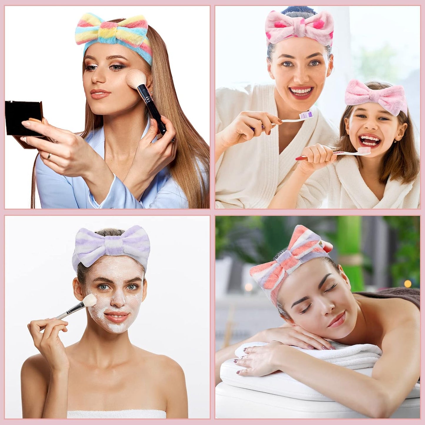 WILLBOND 24 Pieces Spa Headband Bulk Skincare Headbands Face Wash Makeup Hairband Bow Facial Washing Face Head Wraps Adjustable Soft Flannel Towel for Women Shower (Stylish)