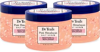Dr Teal's Pink Himalayan Salt Body Scrub, Restore & Replenish with Pure Epsom Salt & Essential Oils, 16 oz (Pack of 3)