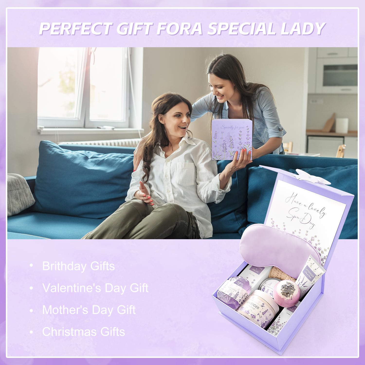 Lavender Spa Gifts Set, 11 Pcs Bath Gift Set for Women, Relaxing Spa Gifts, Home Spa Bath Set Self Care Package, Birthday Gifts for Womens Her Mom Friends Wife Girlfriend Wife