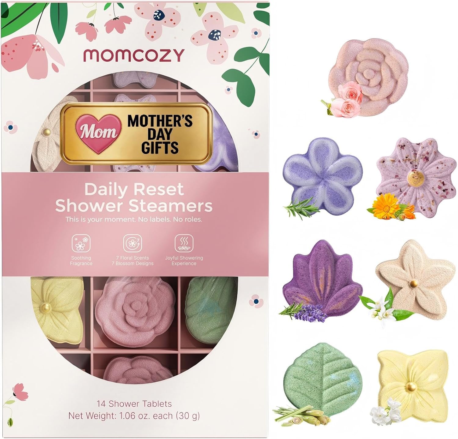 Momcozy 14-Pack Shower Steamers with 7 Floral Scents, Mothers Day Gifts, Gifts for Women, Wife, Girlfriend & Mom, Bridal Shower, At-Home Spa Aromatherapy for Daily Showers, Stress Relief