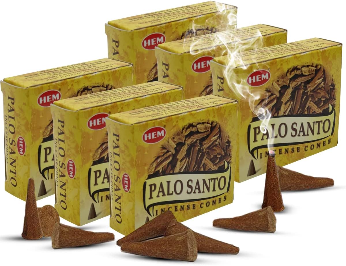 Palo Santo Incense Cones and Burner Holder Bundle from Hem Incense Trumiri for Smudging and Aroma - Pack of 6 (Approx 60 Cones)