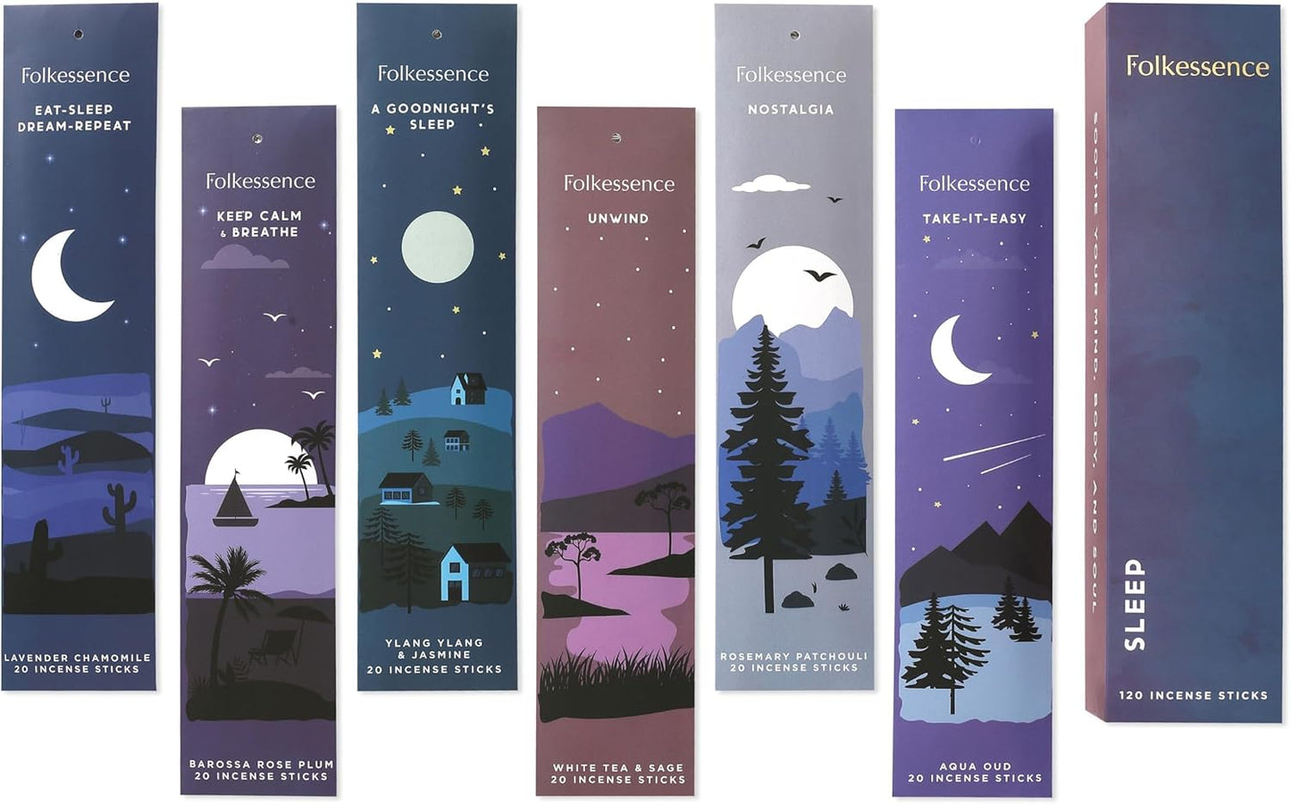 Folkulture Incense Sticks (120 Sticks) | Set of 6 Organic Aromatherapy Incense Sticks for Sleep, Relaxation, Meditation & Yoga | No Charcoal, Non-Toxic, 45-Minute Burn Time