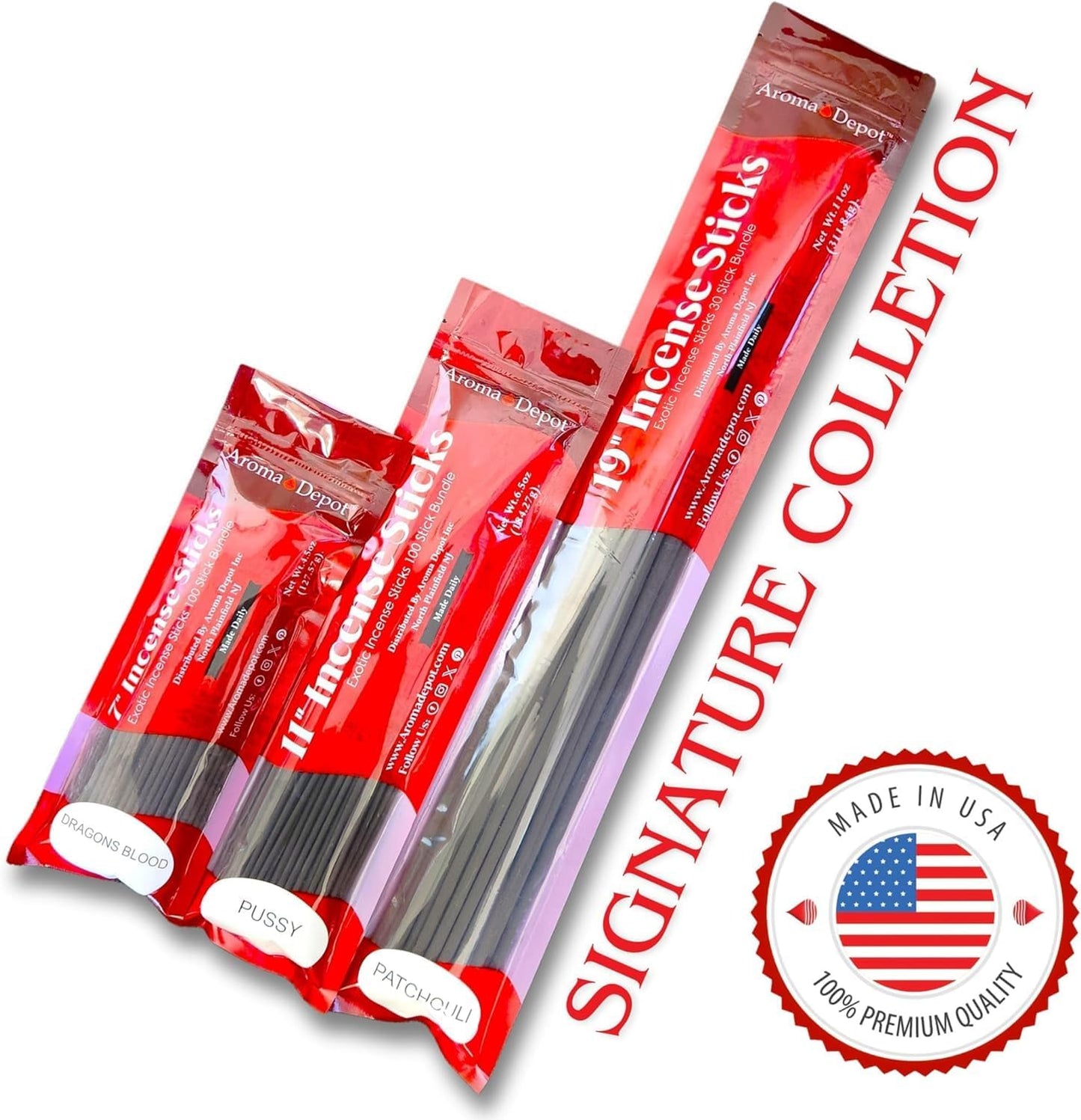 Aroma Depot 19'' Patchouli Most Exotic Incense Sticks. One Bundle Approx 27 to 30 Sticks, Jumbo 19 inch Long, Natural 19'' Extra Large Incense Sticks. Burns for 3 to 4 Hours Each. Long Lasting