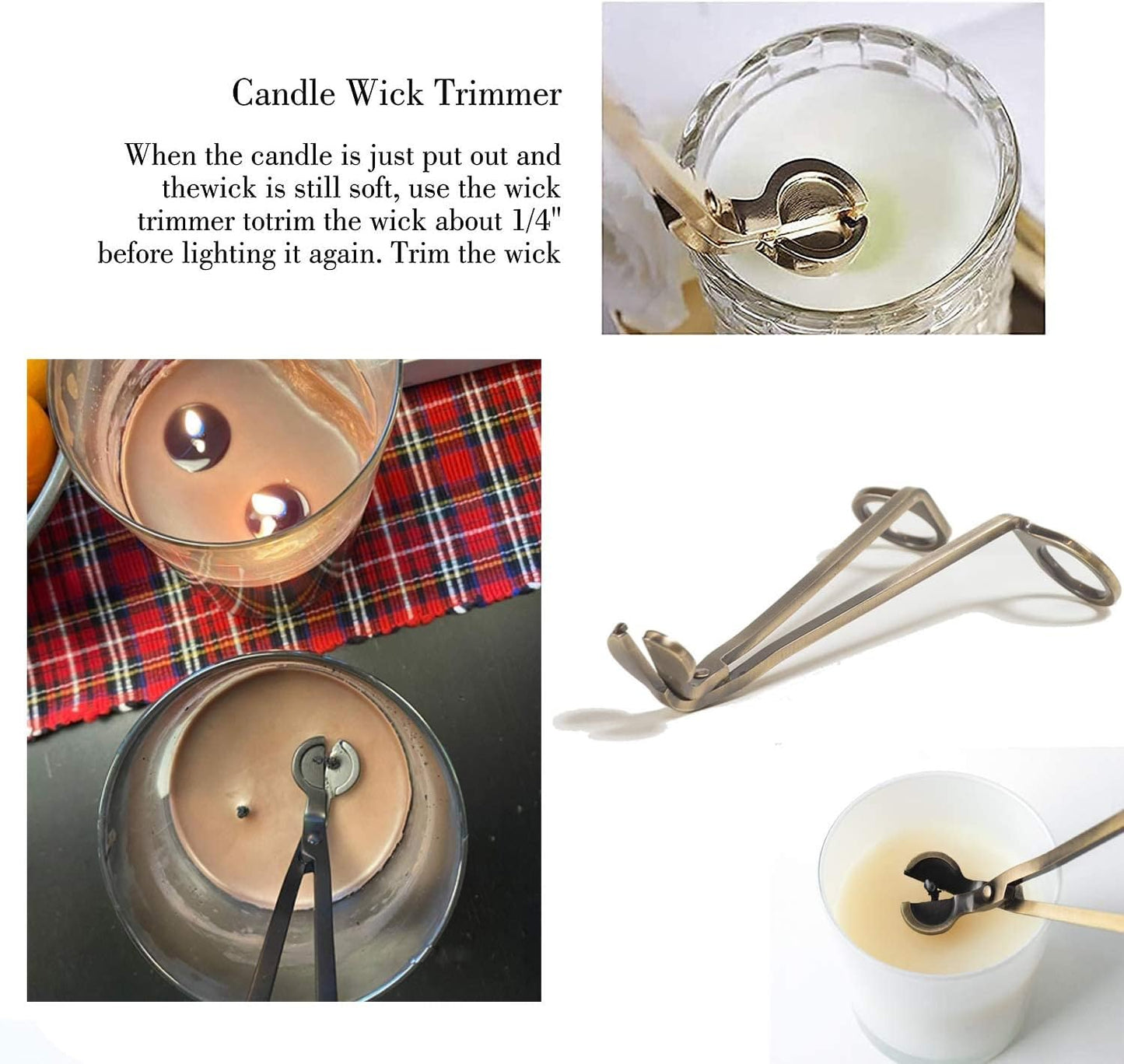 Candle Wick Trimmer, Wick Cutter with Sharp Angled Blades Candle Scissors for Candle Care, Brushed Stainless Steel in Elegant Bronze Fishing, Sturdy Antique Wick Trimmer