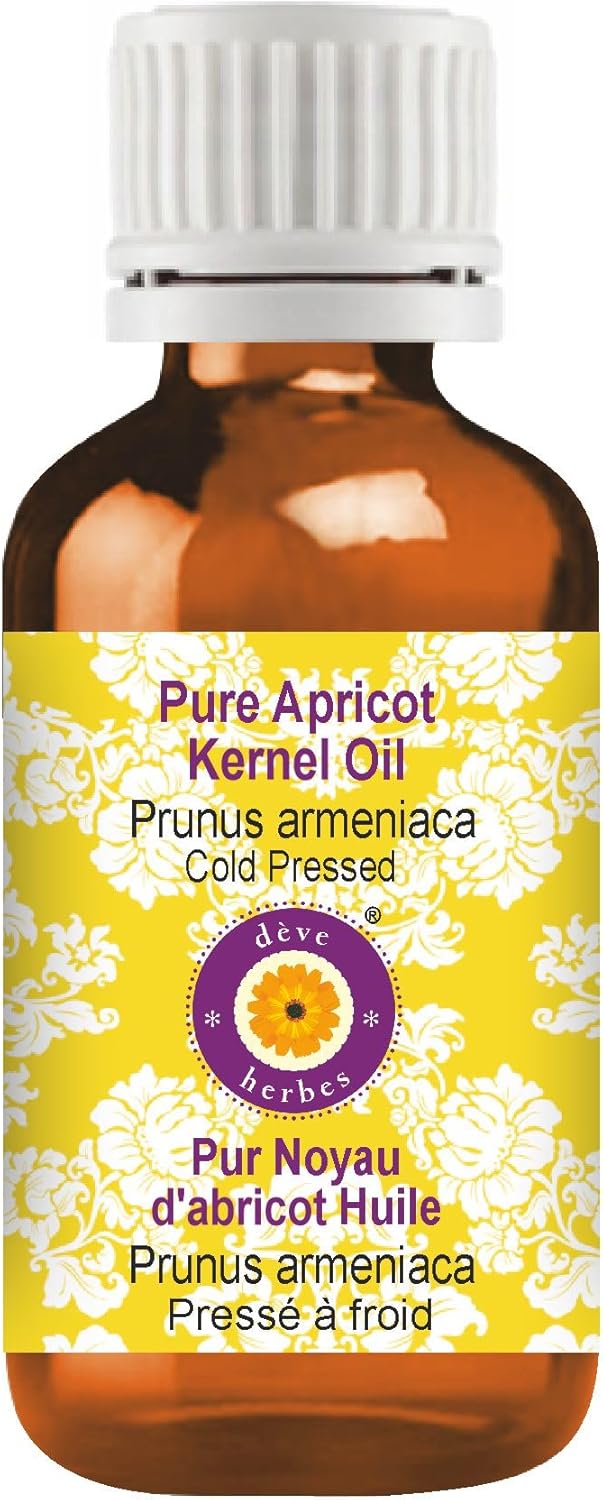 dève herbes Apricot Kernel Oil (Prunus armeniaca) | Cold Pressed | Pure | Natural | Undiluted | For Diluting Essential oils | For Skin & Massage | Non-Sticky | Lightweight | Men & Women | 30ml (1 oz)