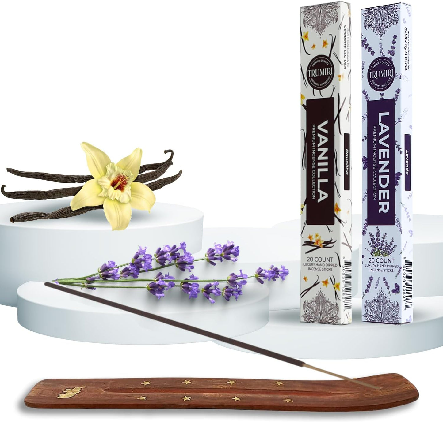 Trumiri Incense Sticks - Combo Pack of 40 Insence-Sticks - 20 Vanilla + 20 Lavender - Insenses - Insents - Incents - Inscense - Incence - Incienso - All Natural Incense Sticks