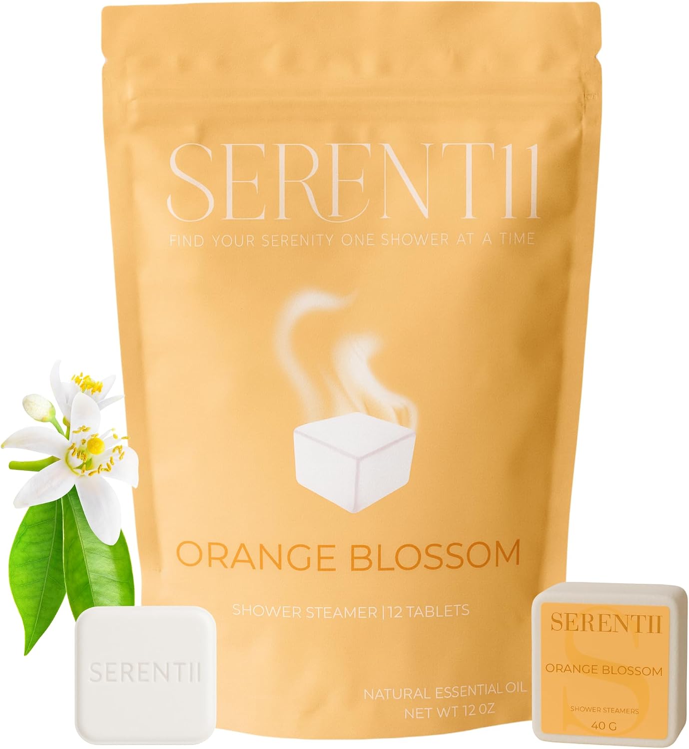 Orange Blossom Shower Steamers, 12 Tablets – Aromatherapy Shower Steamers for Relaxation & Stress Relief, Self Care Spa Essentials, Birthday Gift for Women & Men, Fathers Day Gift for Dad