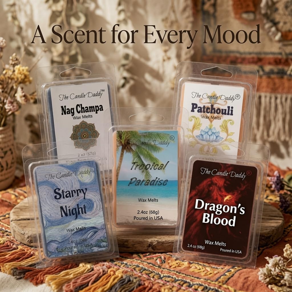 "Free Spirit Bundle" Combo Set Of Five Scented Wax Melt Cubes - Nag Champa, Patchouli, Starry Night, Tropical Paradise, Dragon's Blood Great Gift for Him Her Hippie Soul BFF Best Friend