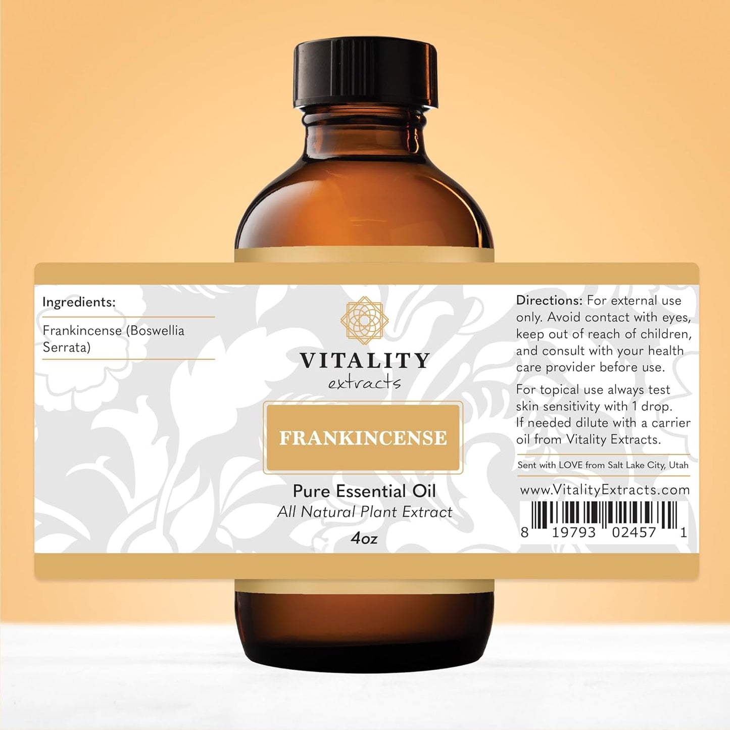 Vitality Extracts Frankincense Essential Oil - 4oz, Boswellia Serrata, Aromatherapy, Skin Care, Natural Calm, Rest & Relaxation, Yoga, Comfort