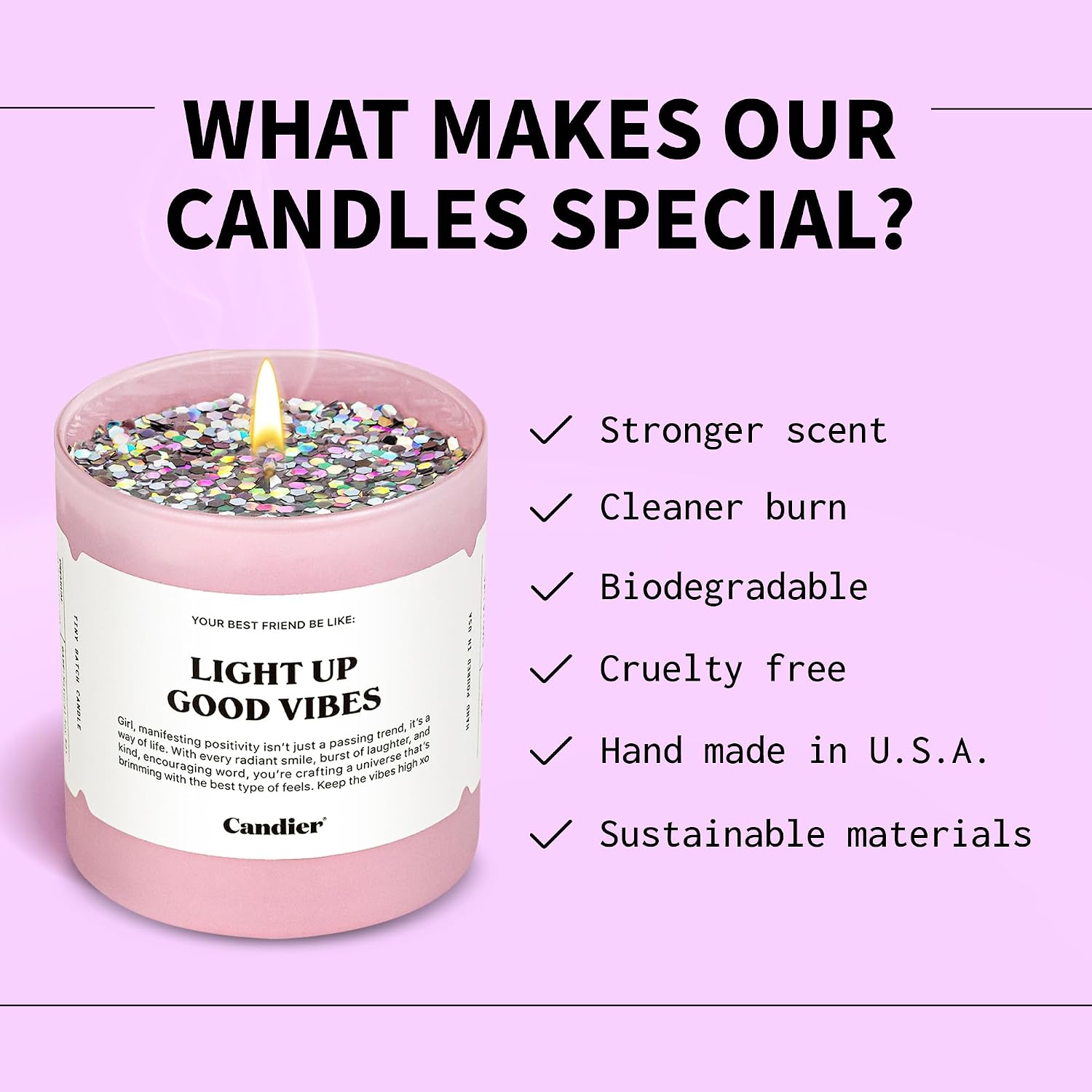 Light Up Good Vibes Candle, Scented Soy Candle with 60+ Hours Burn Time, Vegan-Friendly Pink Candle for Any Occasion, Candles for Women & Men - Candier