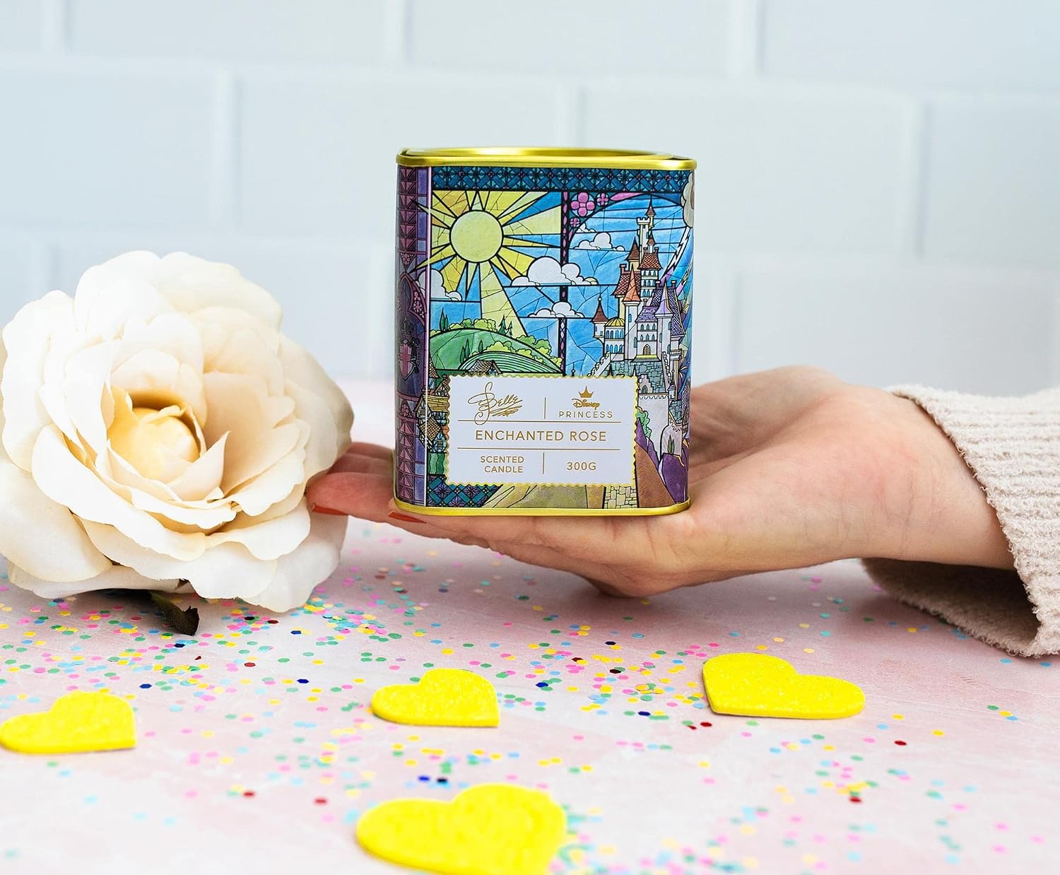 Disney Princess Home Collection Belle 11-Ounce Scented Tea Tin Candle with Enchanted Rose Fragrance | 28-Hour Burn Time | Home Decor Housewarming Essentials, Cute Gifts and Collectibles