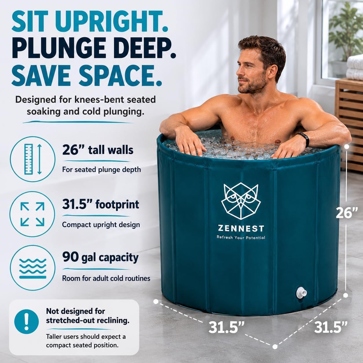 Foldable Portable Bathtub for Adults – American Design 2-in-1 Hot & Cold Plunge, 105-Gal Large Capacity Collapsible Bathtub Adult, 6-layer Insulated Portable Soaking tub - Space-saving Design
