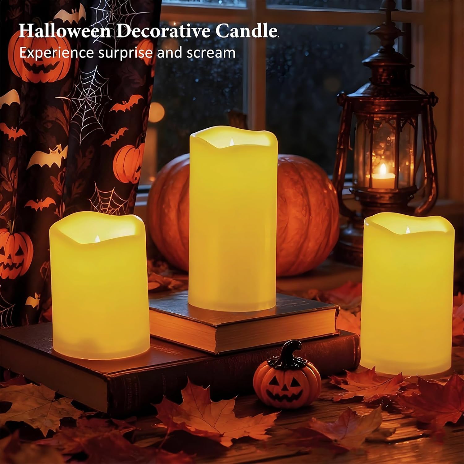 Weatherproof Flameless Candles with 6 H Timer-1000 Hours Long Life, Waterproof Battery Operated Flickering LED Pillar Candles,Outdoor Candles for Chiristmas Thanksgiving Halloween （ 4" 5" 6" Ivory)