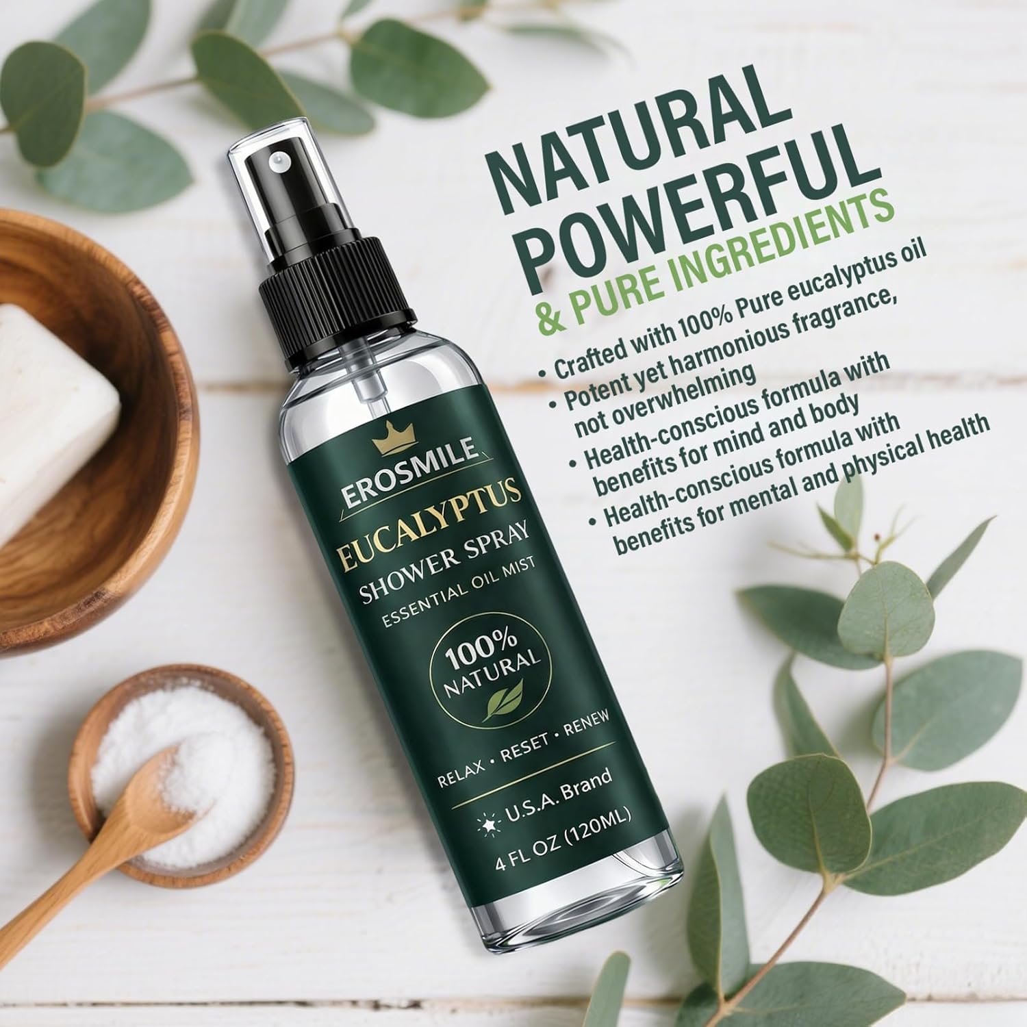 Eucalyptus Shower Spray, Pure Eucalyptus Oil Shower Mist - Sauna and Spa Steam Room Spray, At Home Spa Experience - 6.76 oz