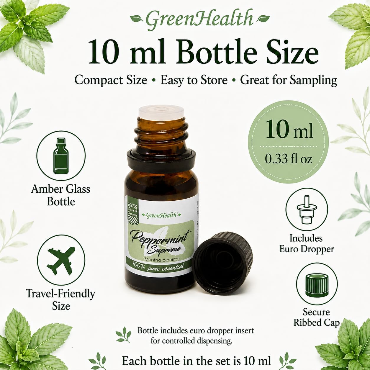 GreenHealth Top 6 Essential Oil Gift Set – 100% Pure Therapeutic Grade – Lavender, Tea Tree, Eucalyptus, Lemongrass, Sweet Orange, Peppermint – Aromatherapy & Diffuser Oils 6x10ml