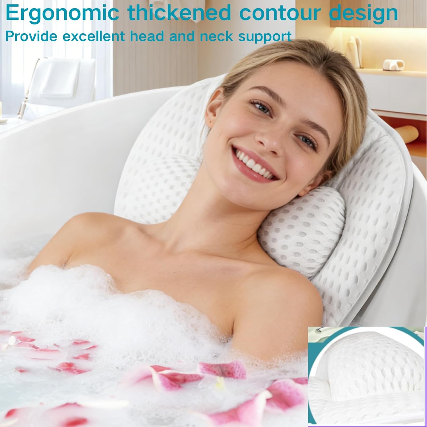Bath Pillow for Tub,Luxury Bath Pillow for Back,Bathtub Pillow | Bathtub Pillow is Made of Soft 5D Mesh Fabric, Anti Slip Suction Cups, Spa Gifts, Neck And Back Support (Regular Version)