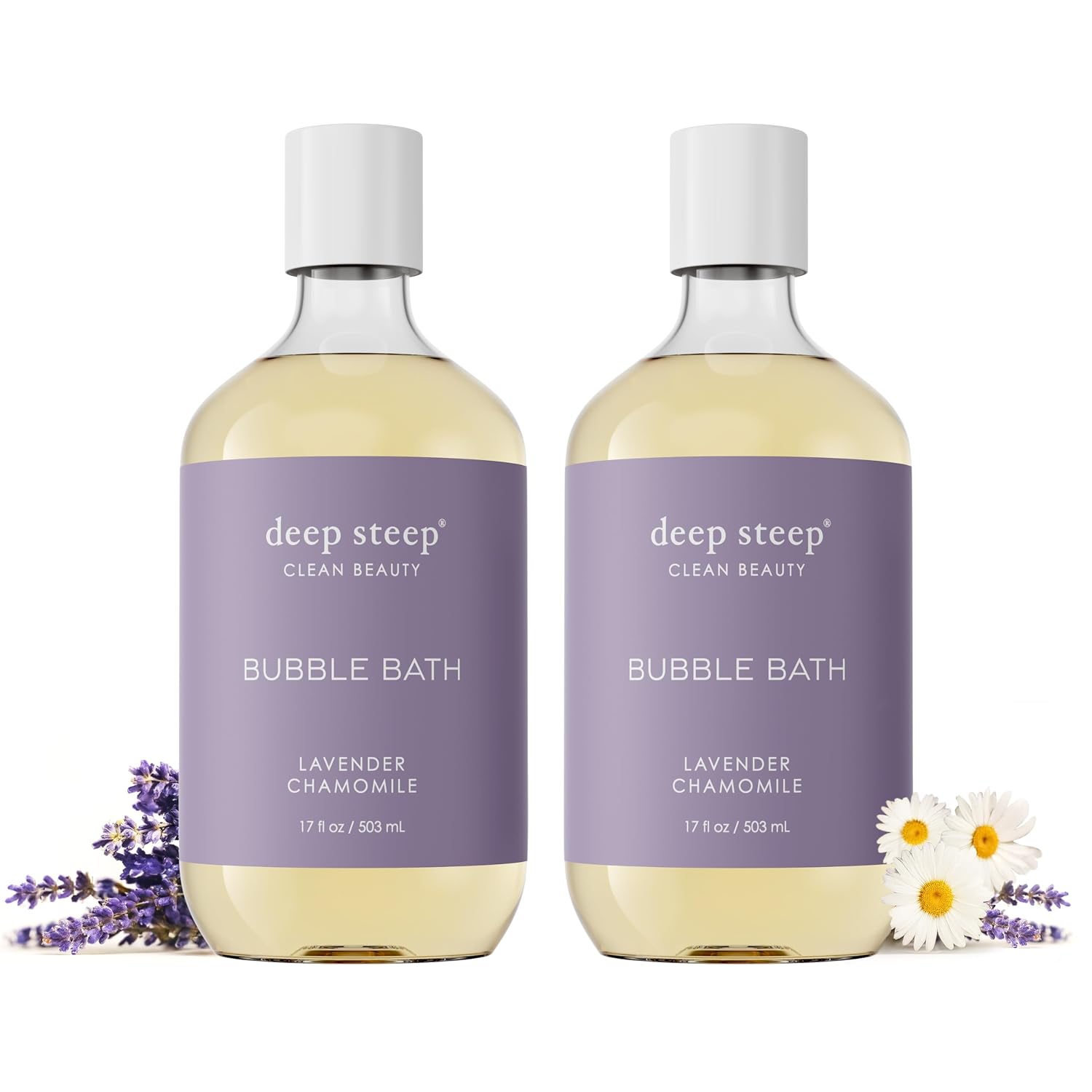 Deep Steep Bubble Bath, Lavender Chamomile 17 oz (Pack of 2) – Hypoallergenic, Clinically Tested Soothing Soak with Shea Butter & Argan Oil – Sulfate-Free