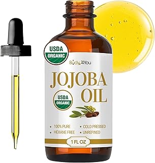 BodyJ4You Organic Jojoba Oil for Skin - USDA Organic 100% Pure Natural - Face Skin Gua Sha Facial Dermaplaning Hair Scalp Massage - Unrefined Cold Pressed Hexane Free - Base Carrier Wax - 1 Fl Oz