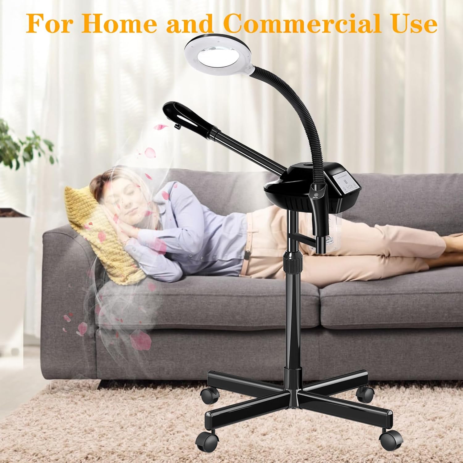 Professional Facial Steamer on Wheels,2 in 1 Face Steamer with 5X Magnifying Lamp and Ozone Function for Home and Beauty Spa Use