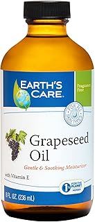 Earth's Care Grapeseed Oil - Natural, Expeller Pressed, for Skin and Hair - Lightweight Body Oil for Dry Skin, Glass Bottle, 8 FL. OZ.
