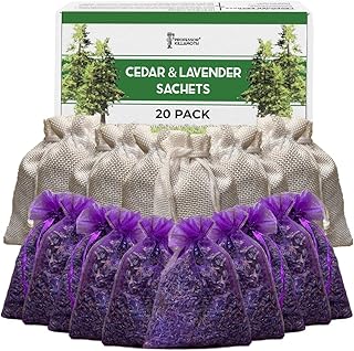 Professor Killamoth Cedar Chips and Lavender Sachets (20 Pack) - Stop Clothes Damage - Cedar and Lavendar Home Fragrance Sachets for Drawers and Closets
