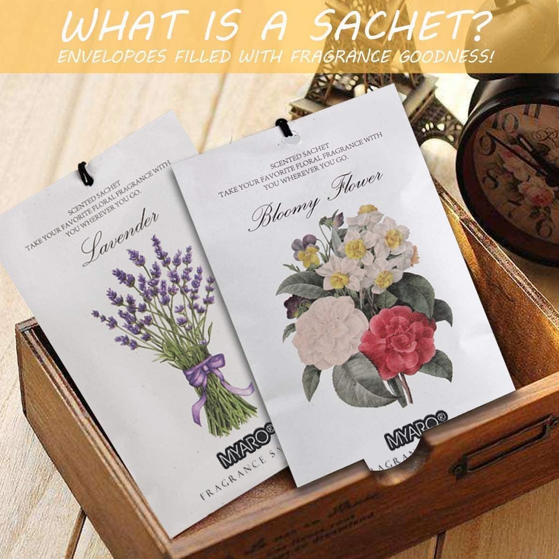 MYARO 24 Packs Scented Sachets for Drawer and Closet, Long-Lasting Sachets Bags Home Fragrance Sachet 6 Scents Option- Lavender, Rose, Jasmine, Ocean, Gardenia, Lily