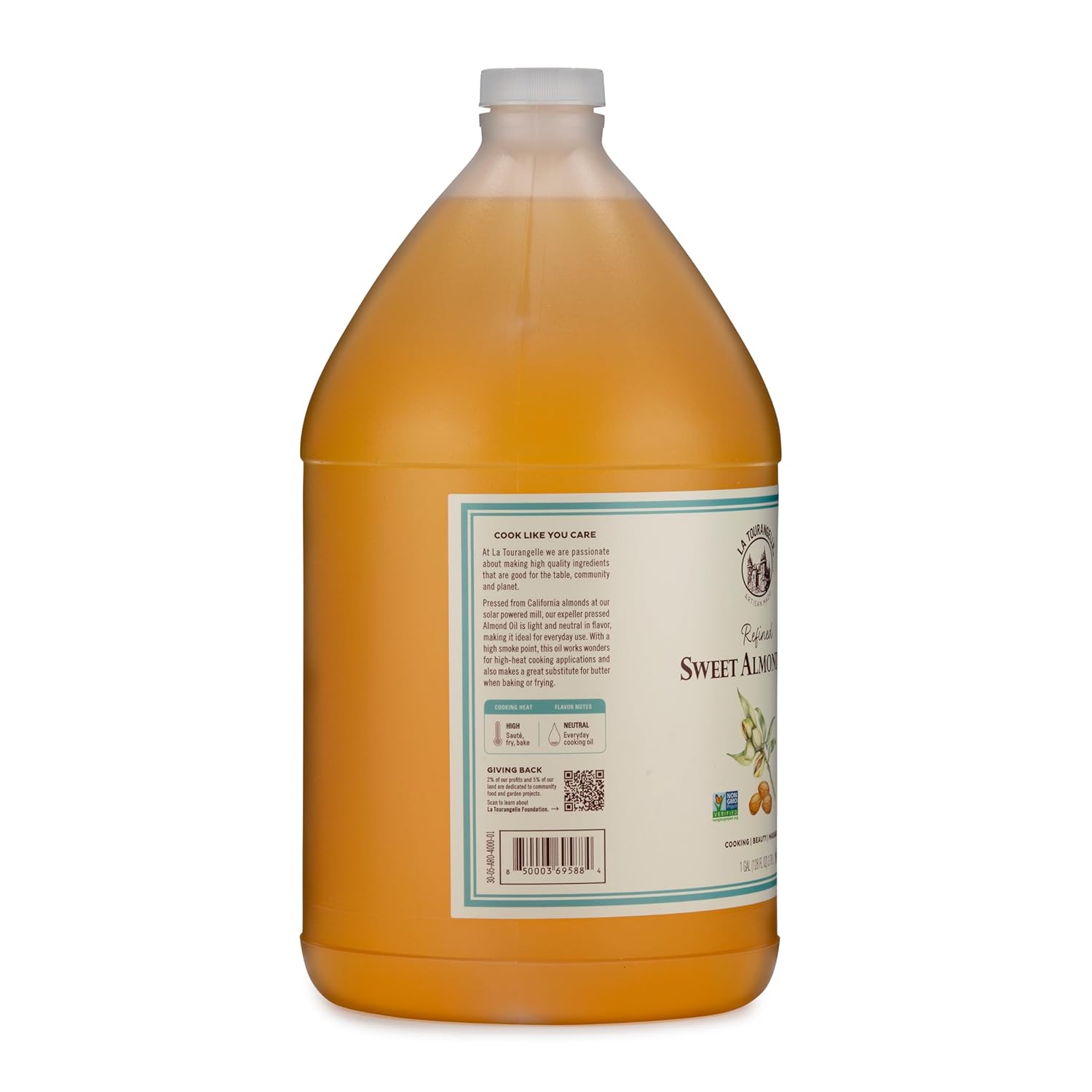 La Tourangelle, Refined Sweet Almond Oil, Food Grade All Natural for Cooking, Hair and Skin, Moisturizing Carrier Oil, 128 Fl Oz (1 Gallon)