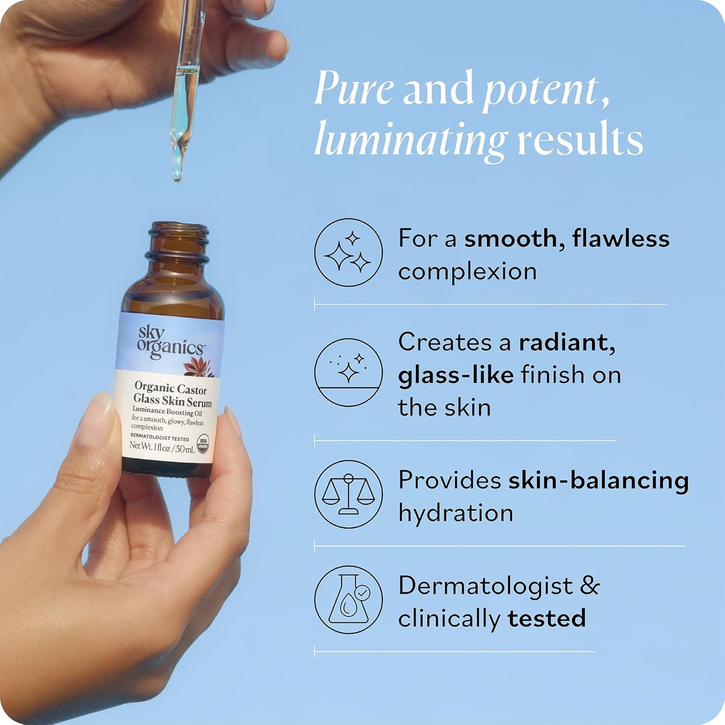 Sky Organics - Organic Castor Glass Skin Serum (1 fl oz/30 mL) Dermatologist Tested Natural Face Serum - Organic Castor Oil for Face, Neck, Chest - Jojoba Oil - Vegan, Cruelty Free, Beauty, Skin Care