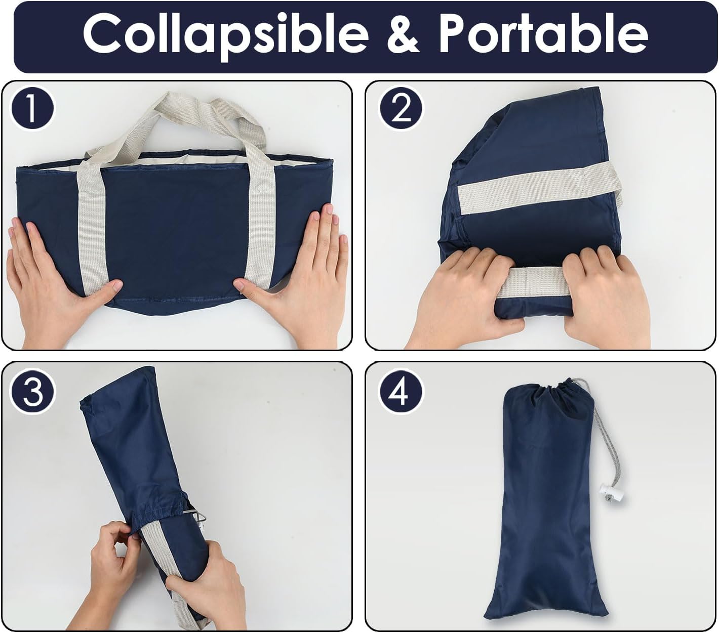 Foot Soaking Tub Collapsible Bucket with Handle 4.7 Gallon/18 L Portable Wash Bag for Fishing, Traveling, and Camping - Navy Blue