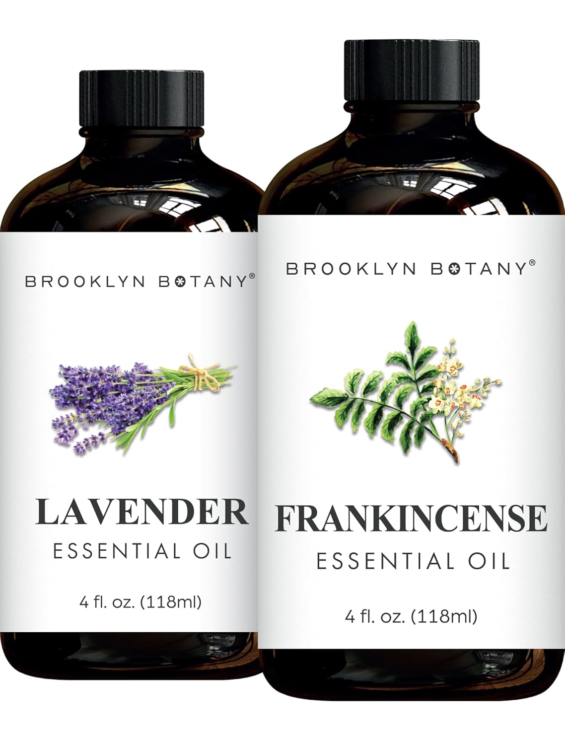 Brooklyn Botany Lavender & Frankincense Essential Oils – 4 Fl Oz (Pack of 2) – 100% Pure & Natural – Premium Grade Aromatherapy Oils – Sleep & Skin Blend