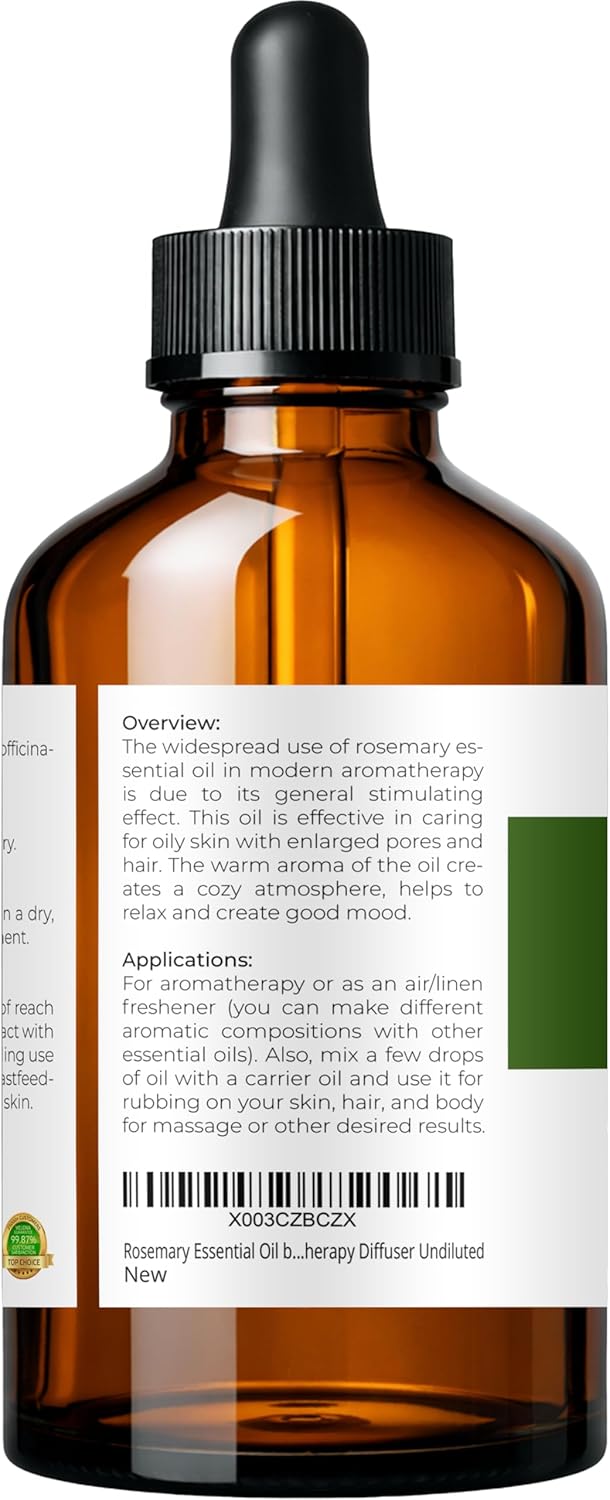 velona Rosemary Essential Oil - 4 Fl Oz | Therapeutic Grade | for Aromatherapy Diffuser, Massage, Skincare, Haircare, Soapmaking