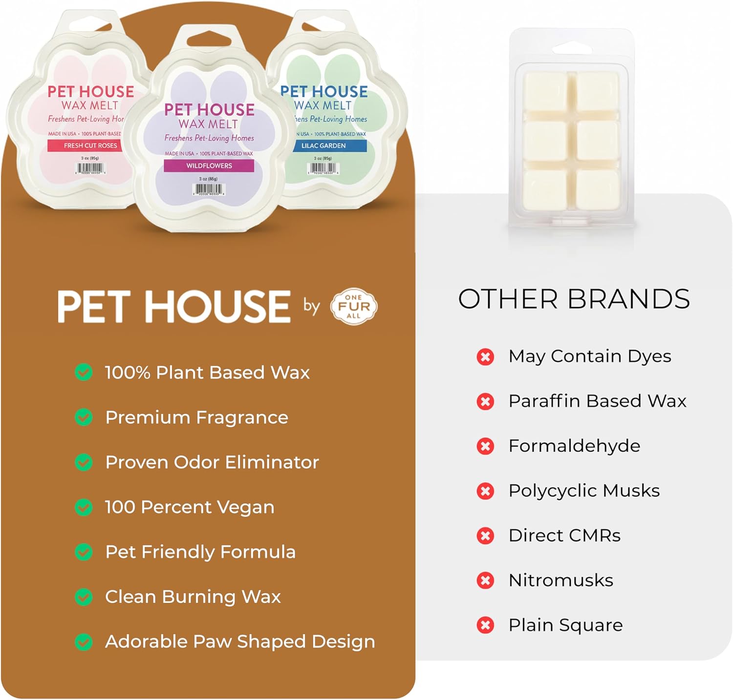 One Fur All Pet House Spring and Summer Wax Melts for Pet Odor, Natural, Plant Based Soy Wax Melts, Long Lasting Fragrance for Fresh Smelling Homes, Ocean Driftwood