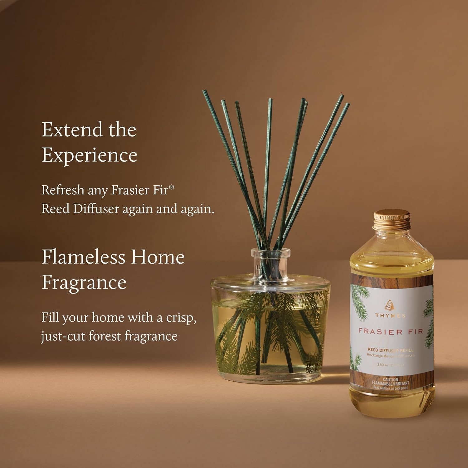 Thymes Reed Diffuser Oil Refill – Fragrance Oil for Diffuser Refill – Flameless Home Fragrance Products – Home Luxury Scents with Notes of Crisp Fir, Cedarwood & Sandalwood (Frasier Fir, 7.75 fl oz)